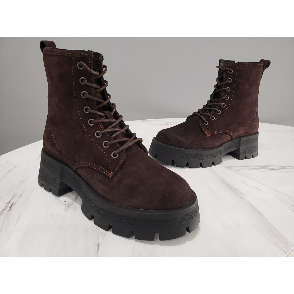 NEW NO BOX SIZE 8 Woman's Boots Steve Madden Rascal BROWN SUEDE COMBAT LUG SOLE